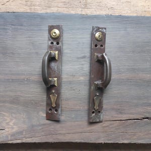 Set of 2 vintage iron and brass small door handle Door hardware double door handle barn outdoor metall handle old pair of door handles