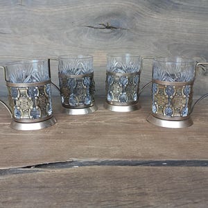 Vintage Crystal Glass and Metal Cup Holder, Tea glass holder podstakannik, Metal Coaster, Melchior tea coaster, Tea accessories unique set