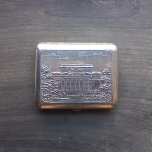 Estuche vintage para tarjetas/cigarrillos soviético Estuche para cigarrillos de metal de doble cara de la URSS Estuche para cigarrillos de teatro Dispensador de cigarrillos