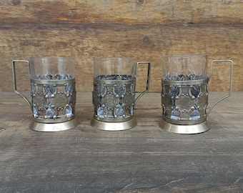 Porte-gobelet Thé Soviétique Vintage - Podstakannik Melhior - Années 70 - Argent