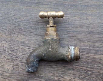 Tiny Vintage Brass Water Tap: Outdoor Spigot, Kitchen Faucet