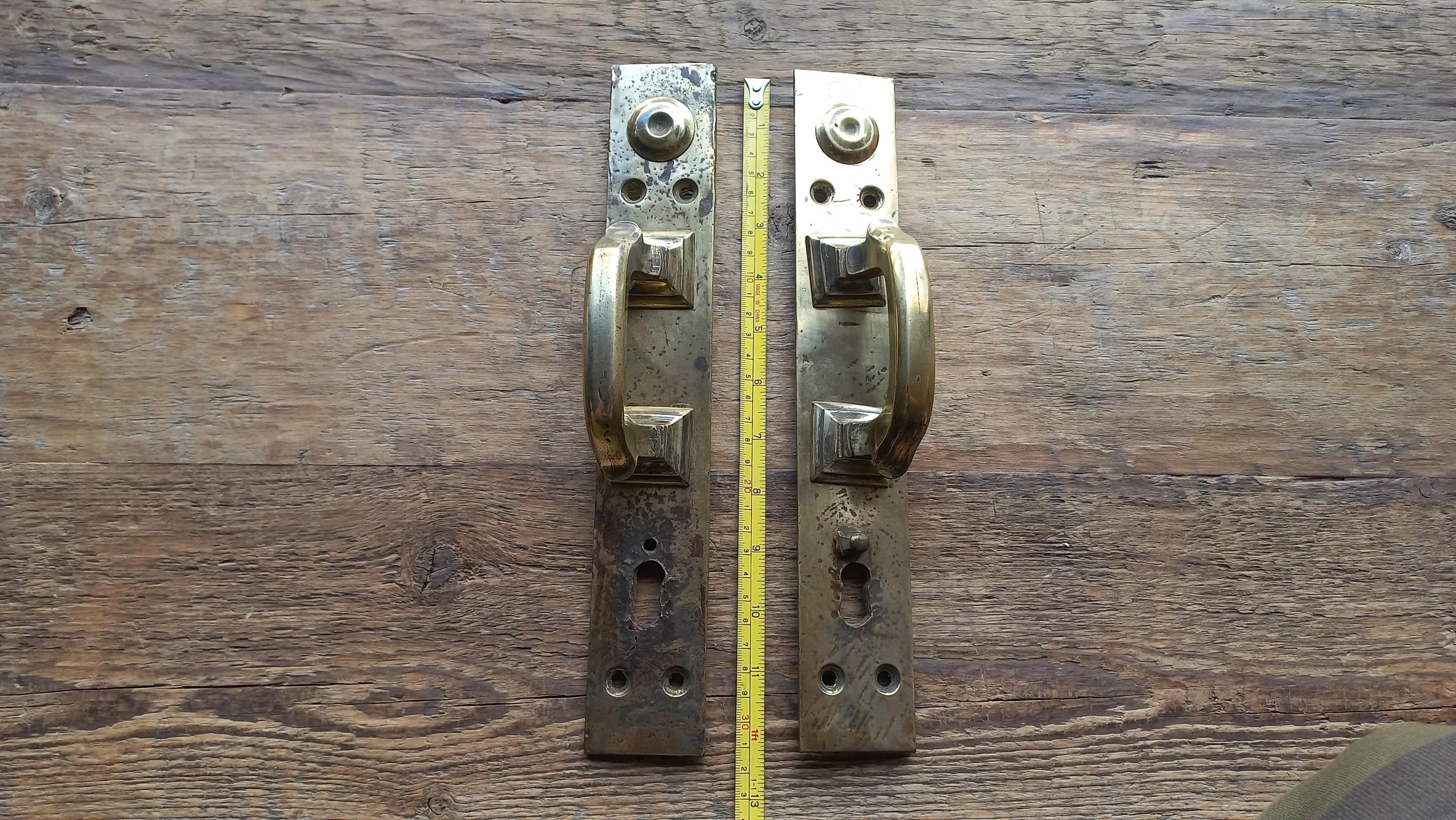 ヴィンテージ真鍮製ドアハンドルセット：スライド式納屋ドア用金具