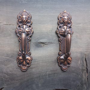 Vintage Bronze Lion Door Handles - USSR Silumin Hardware Set