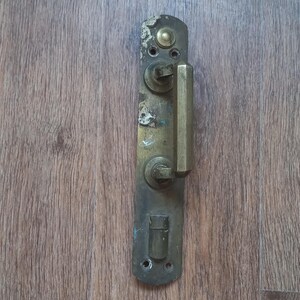 25 cm vintage dörrhandtag i mässing, skjutdörrsbeslag, gammalt ladugårdsdörrhandtag