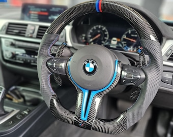 Volant en fibre de carbone forgée, cuir perforé noir, BMW Série F