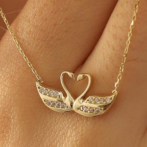 14k Solid Gold Swan Necklace, Wings of Freedom, The Enchanted Swan Necklace, Eternal Love, The Swan Symbol Necklace, Gift for Her