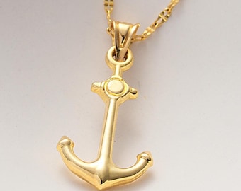 14K Gold Anchor Necklace: Handmade Sailor Jewelry