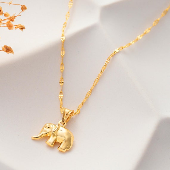 14K Gold Elephant Necklace: Good Luck Charm, Embossed Pendant
