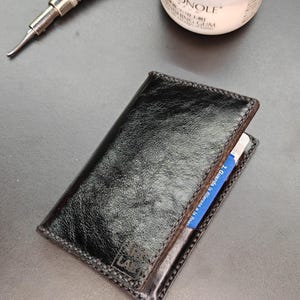 Cartera de cuero hecha a mano, tarjetero y portamonedas, estilo minimalista