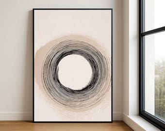 Minimalist Abstract Circle Print, Multicolour Modern Wall Art, Mid Century Style