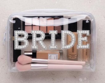 Clear Bride Makeup Bag with Pearls Bridal Cosmetic Bag Wedding Gift for Bride Pearl Bride Pouch Bridal Shower Gift Bachelorette Makeup Bag