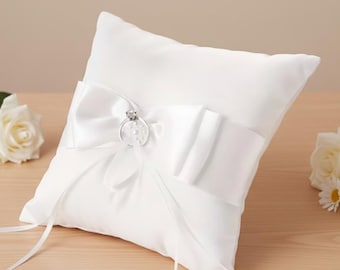 White Ring Bearer Pillow Wedding Satin Cushion Ivory Ring Pillow | Classic Ceremony Decor | Elegant Bridal Accessories | 6x6 Ring Holder