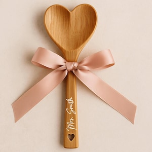 Heart Shaped Wooden Spoon 12 Inch Bamboo Kitchen Utensils Wedding Favor Bridal Shower Gift Love Cooking Utensil Romantic Valentine Gift
