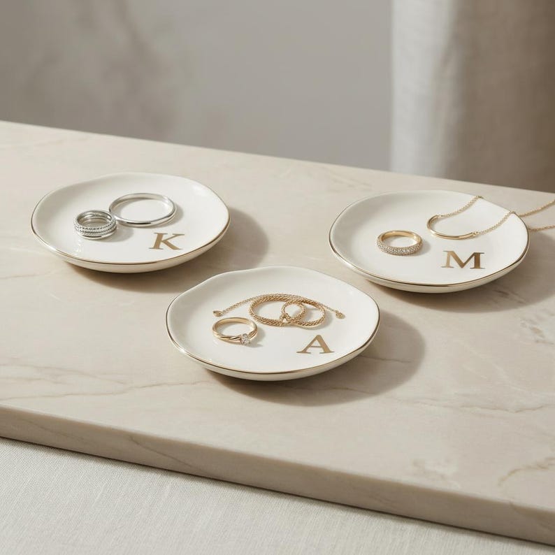 Personalized Initial Ring Dish Ceramic Jewelry Tray Custom Name Trinket ...