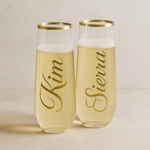 Personalisierte Stemless Champagnerkelche Goldrand benutzerdefinierte Name Kunststoff Gläser Bachelorette Hochzeit Brautdusche Weihnachten Party Favor Geschenk