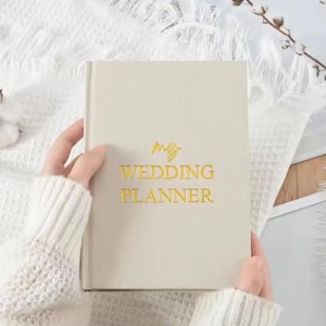 Wedding Planner Book Hardcover | Minimalist Bride Planning Guide | Engagement Gift | Modern Wedding Organizer | Luxury Cream Planner | Gold