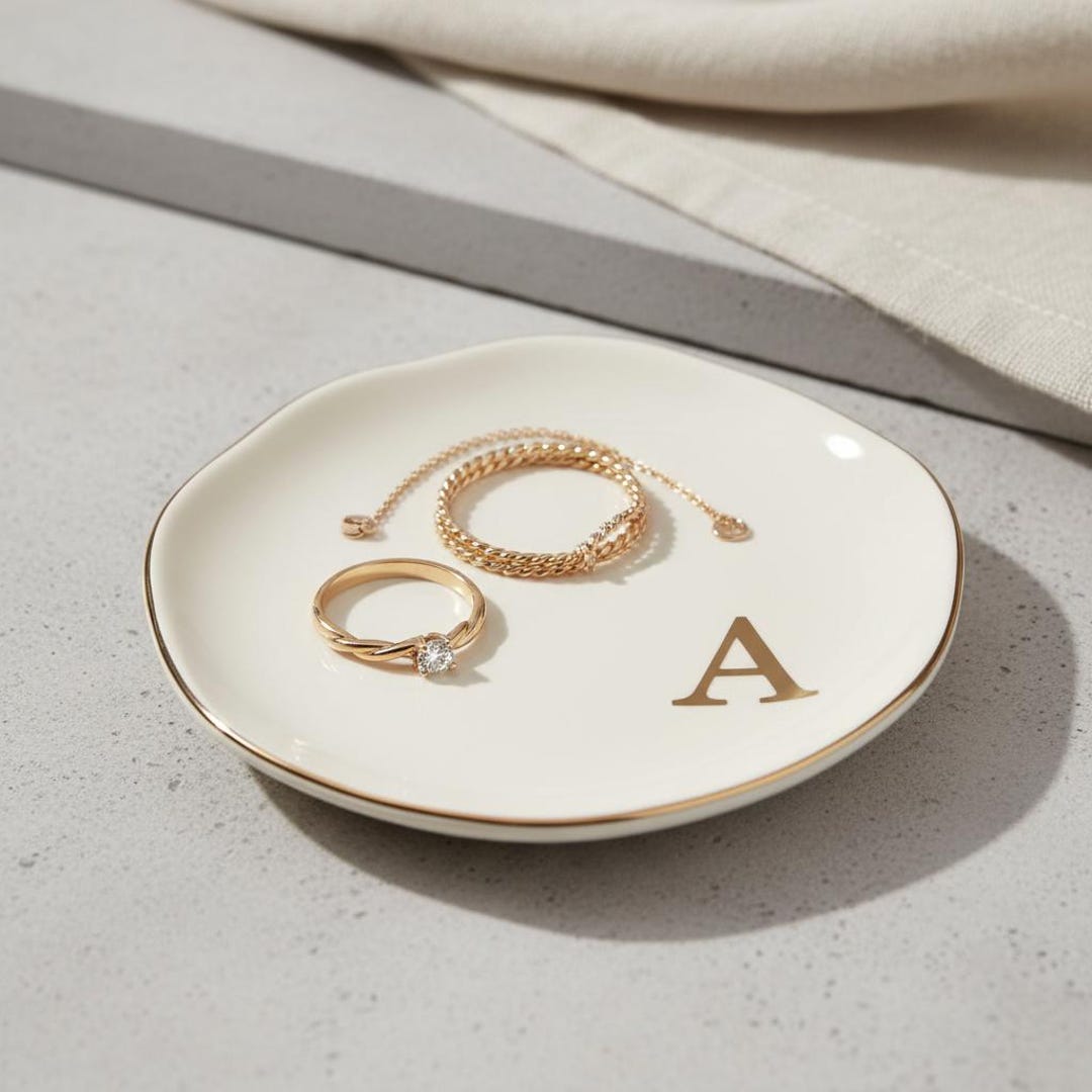 Personalized Initial Ring Dish Ceramic Jewelry Tray Custom Name Trinket ...