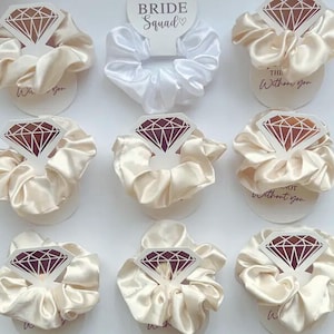 Personalized Bridal Party Hair Scrunchies | Custom Bridesmaid Gifts | Wedding Favor | Bachelorette Party | Silk Satin Scrunchie Set
