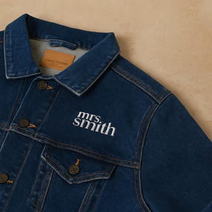 Custom Embroidered Denim Jacket | Personalized Unisex Jean Jacket | Black Blue White Denim | Custom Text Embroidery | Gift for Him Her