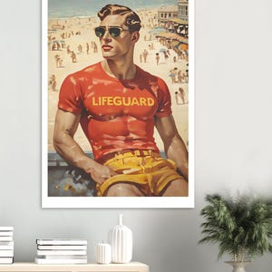 Retro Beach Lifeguard Art Deco | Vintage Style Wall Art