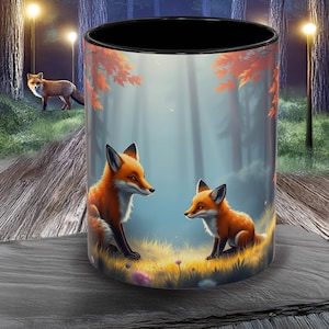 Fox and Cub Mug | Mothers Day Gift | Fathers Day Mug 11oz | Cute Fox Coffee Cup | Woodland Animal Gift | EU-UK Shipping