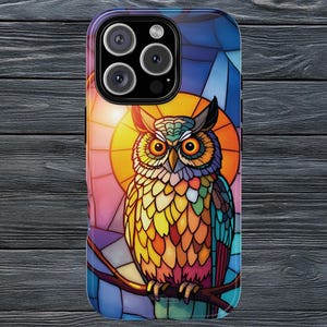 Gebrandschilderd glas Uil Stevige behuizing, kleurrijk stralend licht, telefooncover, beschermende schaal, duurzame behuizing, slagvaste huid, technisch accessoire