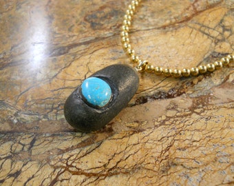 Black Pikes Peak Granite with Cripple Creek Turquoise Stone and 4mm Gold Filled Beads 18"