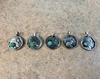 Buffalo Nickel Cripple Creek Turquoise Pendant