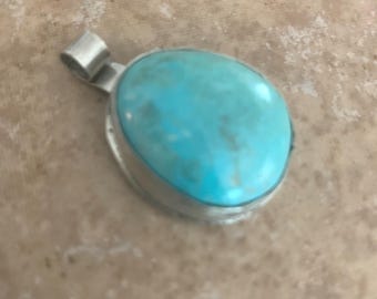 Baby Blue Cripple Creek Turquoise Sterling Silver Pendant Teardrop