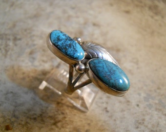 Two Turquoise Sterling Silver Ring Size 6 1/2 Hallmarked RD