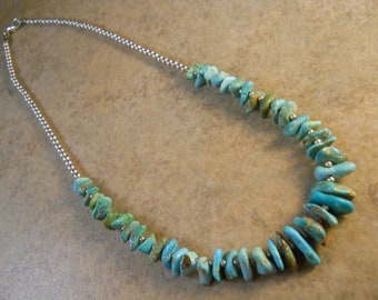 Cripple Creek Turquoise with 3mm Sterling Silver Beads Necklace 18"