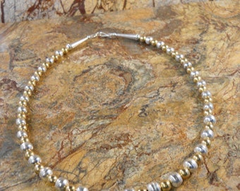 Sterling Silver Bench and Gold-Filled Bead Graduated Necklace 19" NOS