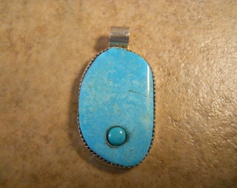 Cripple Creek Turquoise with Small Cabochon Sterling Pendant