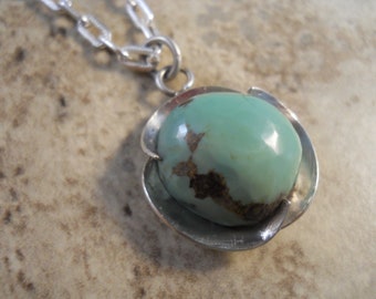 Mint Green Cripple Creek Turquoise Custom Sterling Silver Setting 18" Sterling Chain