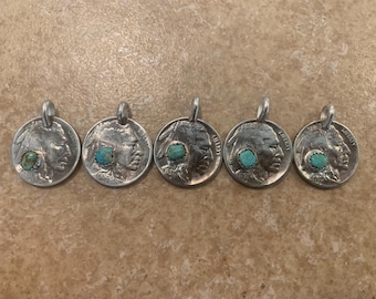 Buffalo Nickel Cripple Creek Turquoise Pendant