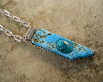 Cripple Creek Turquoise Sterling Silver Pendant with 20" Sterling Silver Necklace