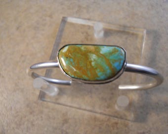 Sterling Silver Green and Gold Cripple Creek Turquoise Bracelet