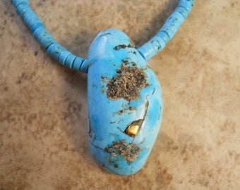 Natural Cripple Creek Turquoise Stone with Turquoise and Gold Filled Beads 18"