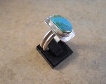 Oval Sterling Silver Cripple Creek Turquoise Ring Size 12