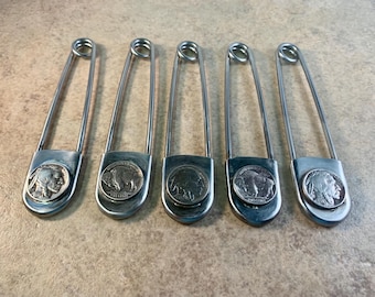 Buffalo Nickel Stainless Steel Safety Pin