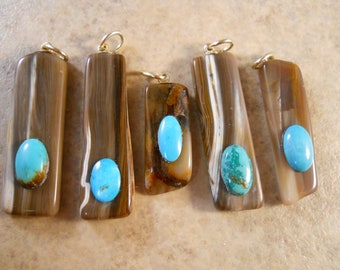 All Colorado Pendant Petrified Wood and Cripple Creek Turquoise