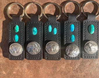Cripple Creek Turquoise Cabochon Keychain with Buffalo Nickel