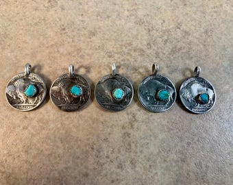 Buffalo Nickel Cripple Creek Turquoise Pendant Buffalo Design Part 2
