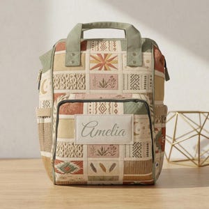 Boho Patchwork Muster Windel Rucksack | Personalisierter Name Mama Rucksack | Baby-Dusche-Geschenk | Reiserucksack für Mama