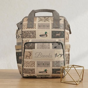 Rustic Wildlife Patchwork Diaper Backpack | Personalized Name Diaper Bag | Western Theme Baby Bag | Dad Backpack | Country Mama