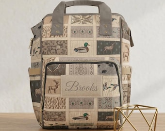 Rustic Wildlife Patchwork Diaper Backpack | Personalized Name Diaper Bag | Western Theme Baby Bag | Dad Backpack | Country Mama