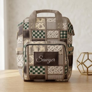 Patchwork Quilted Look Diaper Backpack | Personalized Diaper Bag | Rustic Baby Changing Bag | Boy Diaper Bag | Mom Backpack