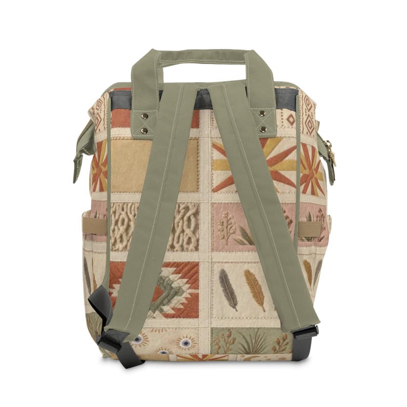 Boho Patchwork Pattern Diaper Backpack | Personalized Name Mommy Backpack | Baby Shower Gift | Travel Backpack for Mom image 6