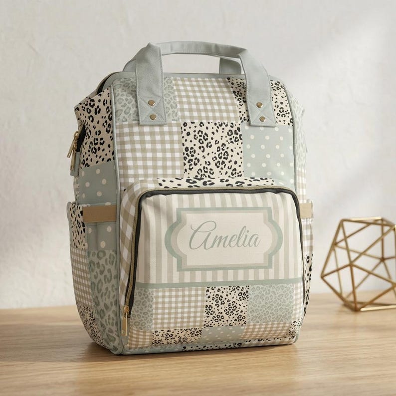 Mochila con estampado de retazos de leopardo y lunares / Mochila personalizada para bebé imagen 1