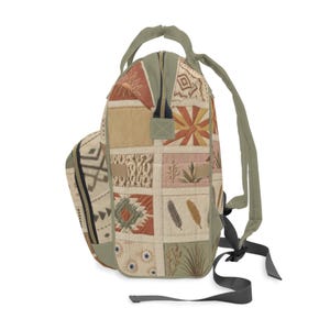 Boho Patchwork Pattern Diaper Backpack | Personalized Name Mommy Backpack | Baby Shower Gift | Travel Backpack for Mom image 7